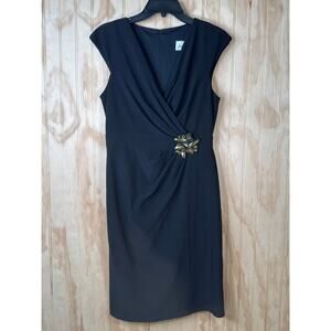 Joseph Ribkoff Black Sheath Dress Waist Faux Crystal Cinched Size 8